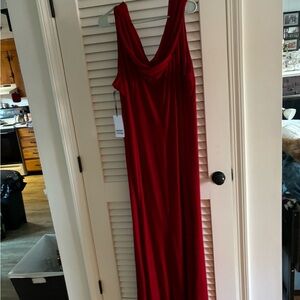 Red velvet long gown.